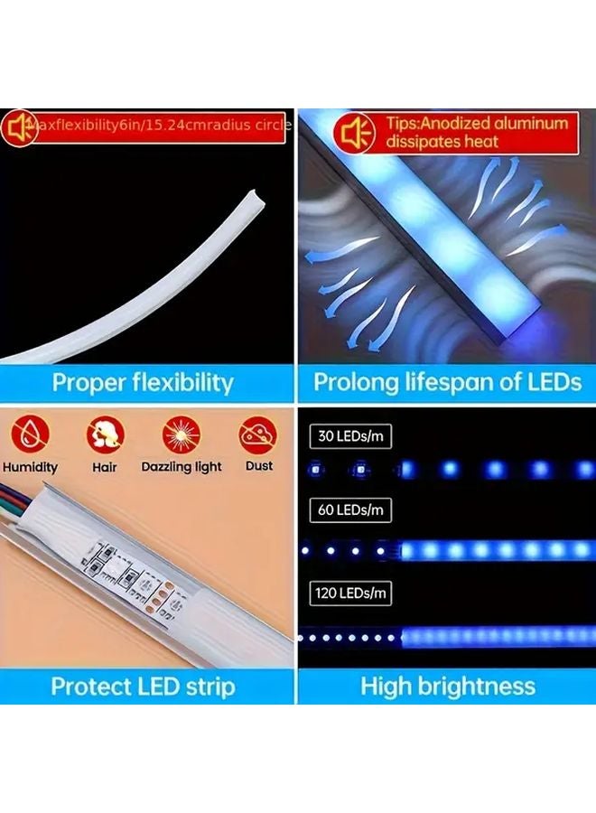 12 Pack 50CM Flexible Silver LED Channel With Milky White Cover Lens - Image 5
